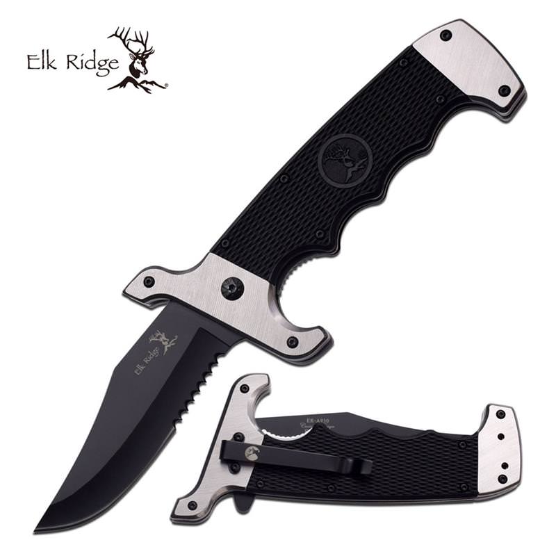 3.75" Blade Serrated Silver Guard Hunter Spring Assist Pocket Knife - Tophatter's Army Products & Self Defense Collectible Weapons - Tophatter Daily Deals